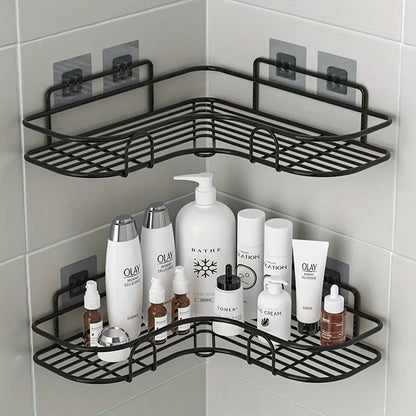 2pcs Black Iron Bathroom Shelf 26cm Bathroom Tripod Organizer Suitable For Rental Apartments
