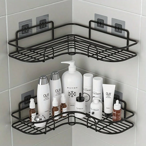 2pcs Black Iron Bathroom Shelf 26cm Bathroom Tripod Organizer Suitable For Rental Apartments