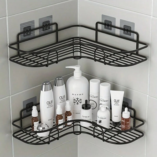 2pcs Black Iron Bathroom Shelf 26cm Bathroom Tripod Organizer Suitable For Rental Apartments