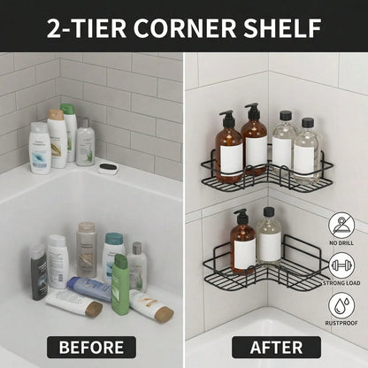 2pcs Black Iron Bathroom Shelf 26cm Bathroom Tripod Organizer Suitable For Rental Apartments