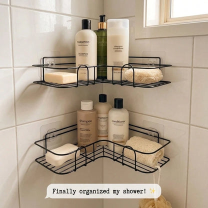 2pcs Black Iron Bathroom Shelf 26cm Bathroom Tripod Organizer Suitable For Rental Apartments