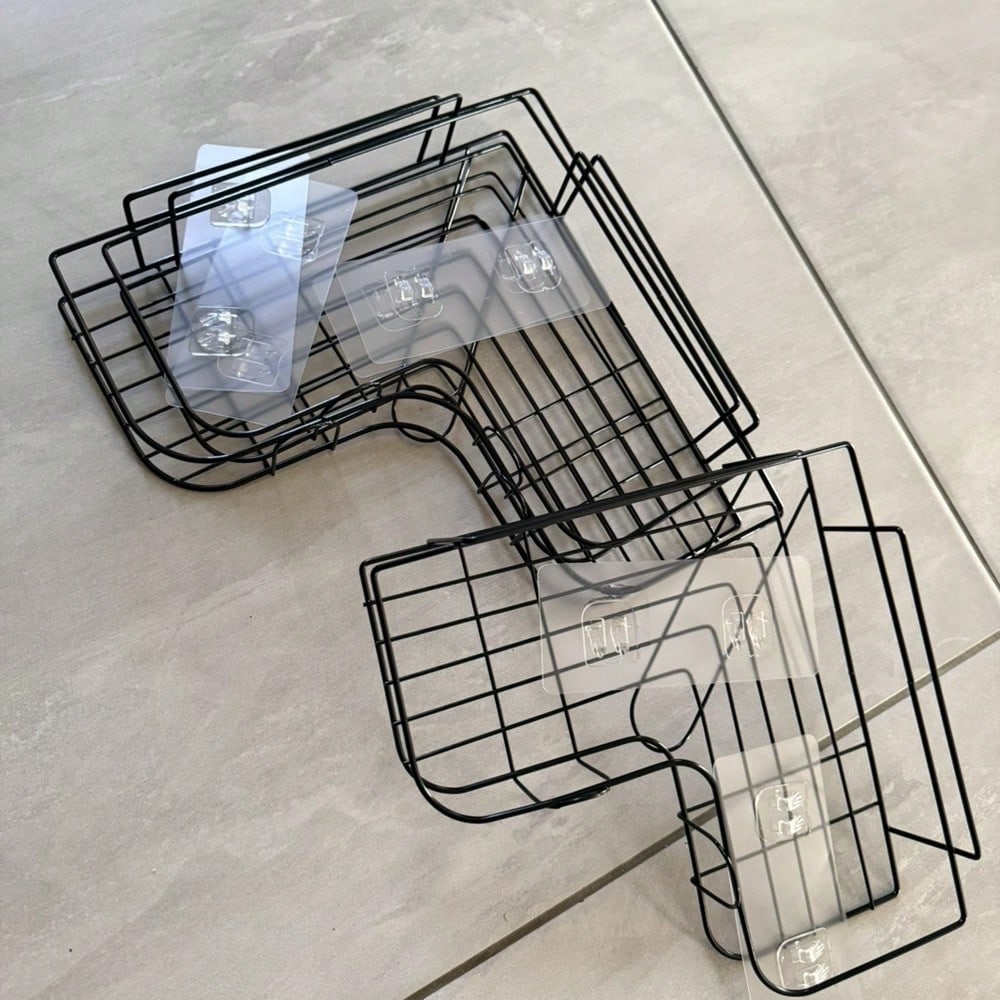 2pcs Black Iron Bathroom Shelf 26cm Bathroom Tripod Organizer Suitable For Rental Apartments