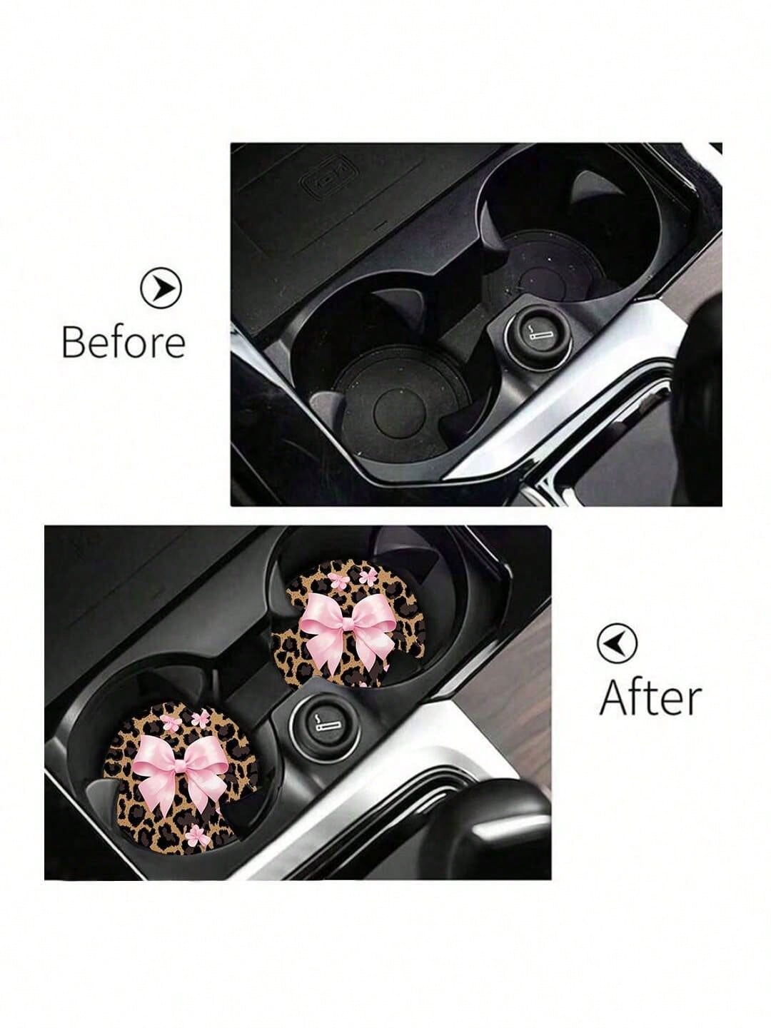 2pcs Bow Leopard Print Car Cup Holder Coasters, Non-Slip Shock-Absorbing Universal Fashion Car Cup Coasters, Interior Accessories, Party Gifts