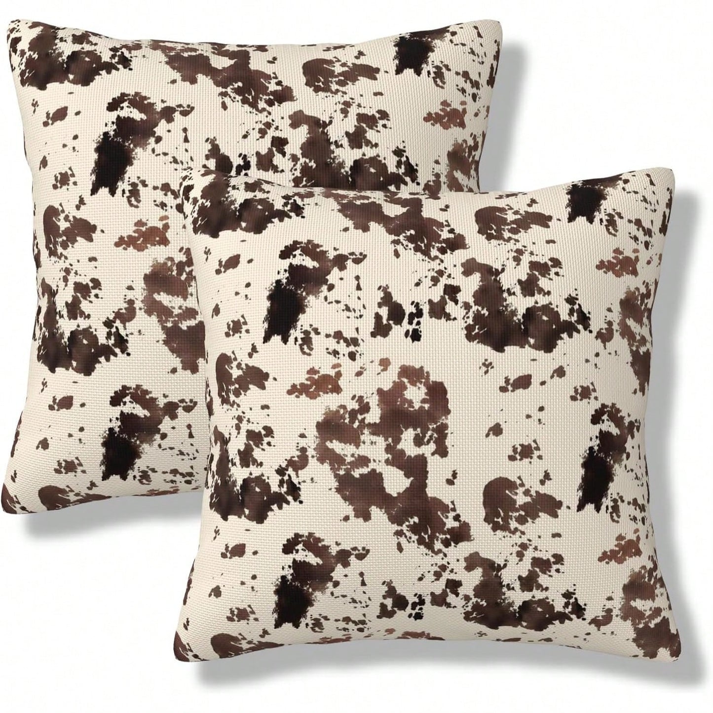 2PCS Brown Cow Print Square Pillow Cover, Western Country Cowhide Texture Sofa Pillow Cover, Suitable For Bedroom And Country Home Decor, Single-Sided Without Pillow Insert