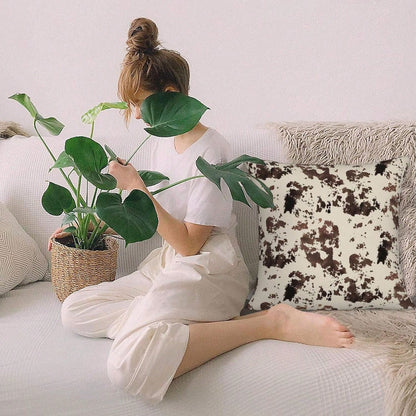 2PCS Brown Cow Print Square Pillow Cover, Western Country Cowhide Texture Sofa Pillow Cover, Suitable For Bedroom And Country Home Decor, Single-Sided Without Pillow Insert