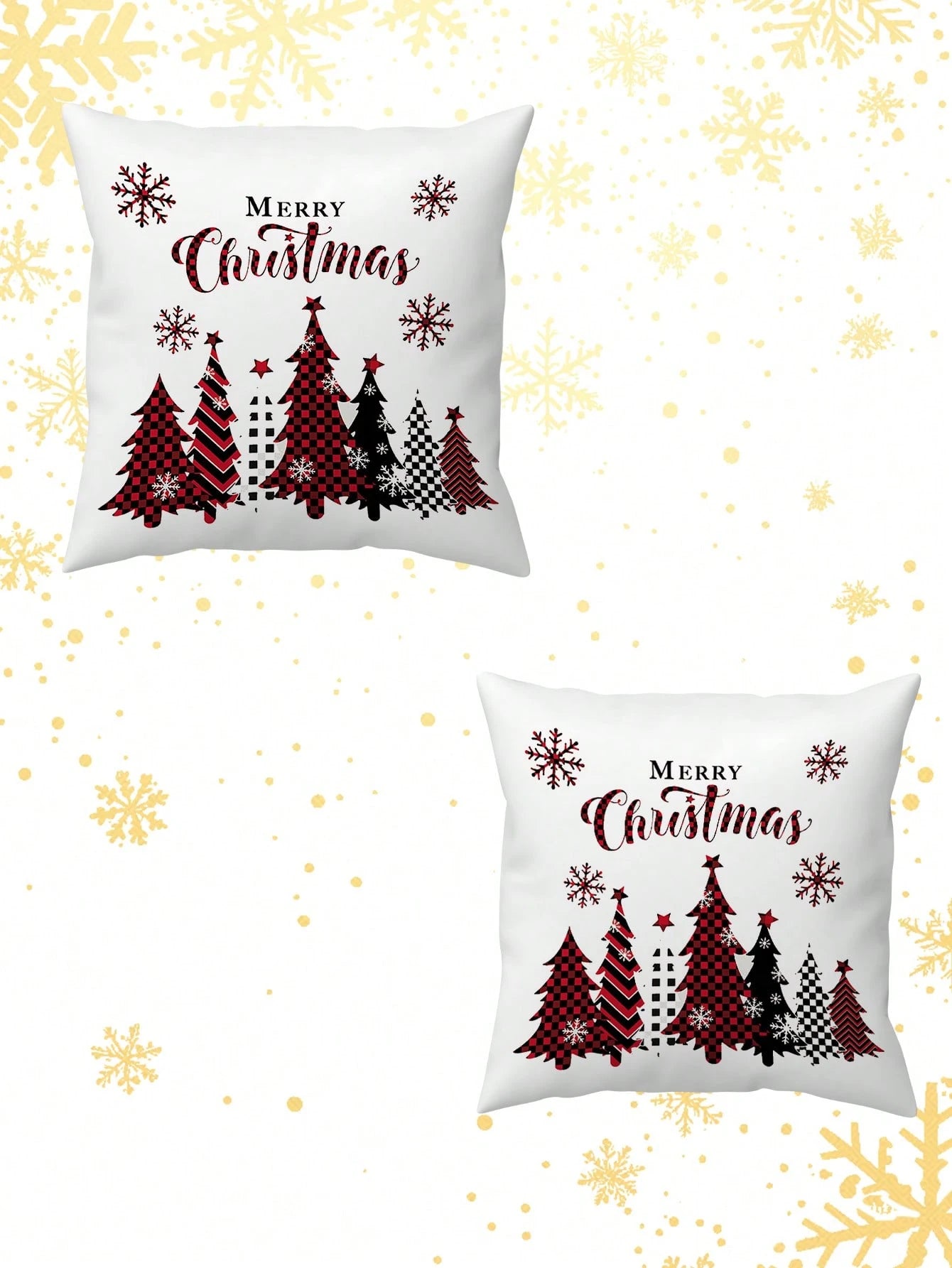 2pcs Buffalo Plaid Christmas Pillow Covers (No Insert), Red/Black Plaid Pattern, Christmas Tree, Snowflake, Merry Christmas Print Pillow Covers, Country Style Winter Sofa Decor