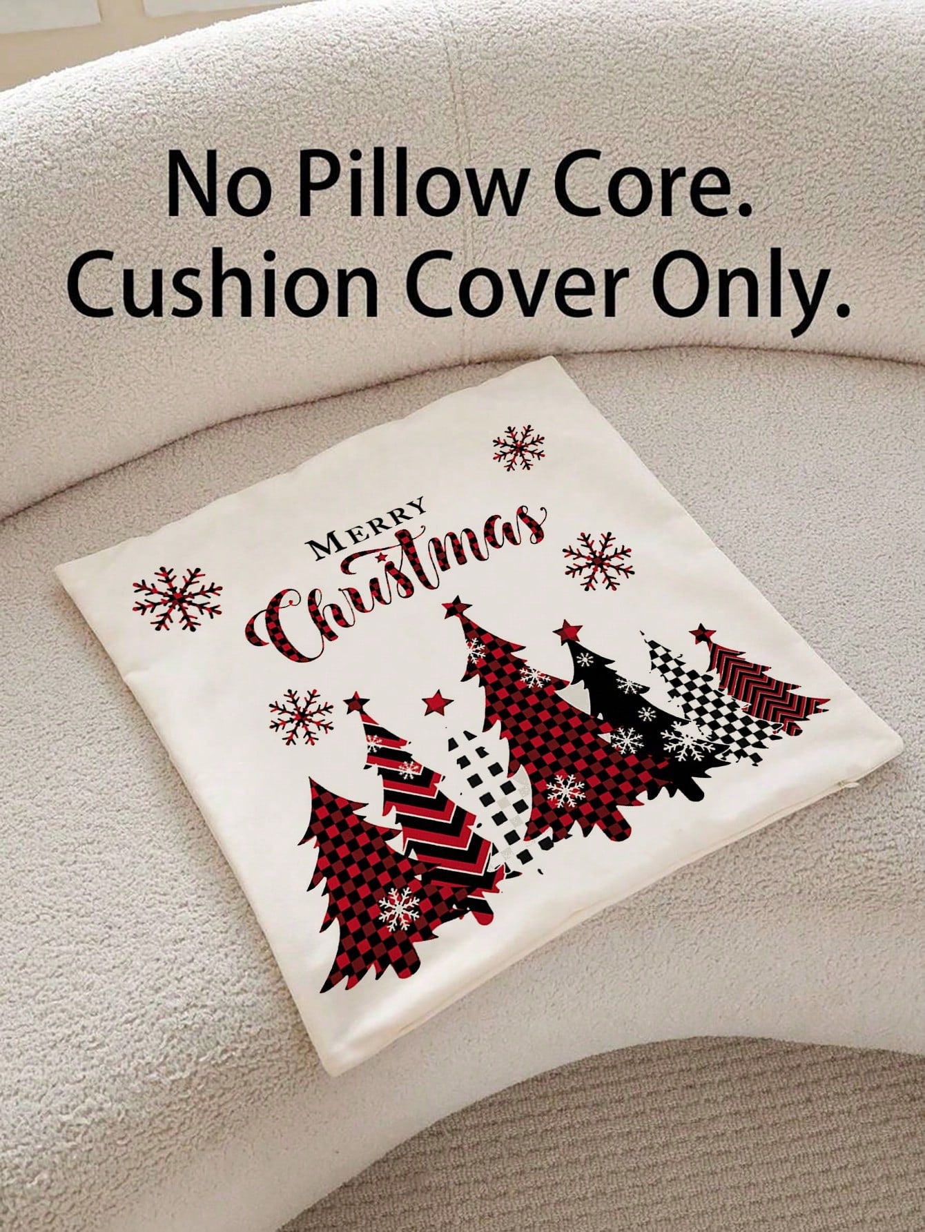 2pcs Buffalo Plaid Christmas Pillow Covers (No Insert), Red/Black Plaid Pattern, Christmas Tree, Snowflake, Merry Christmas Print Pillow Covers, Country Style Winter Sofa Decor