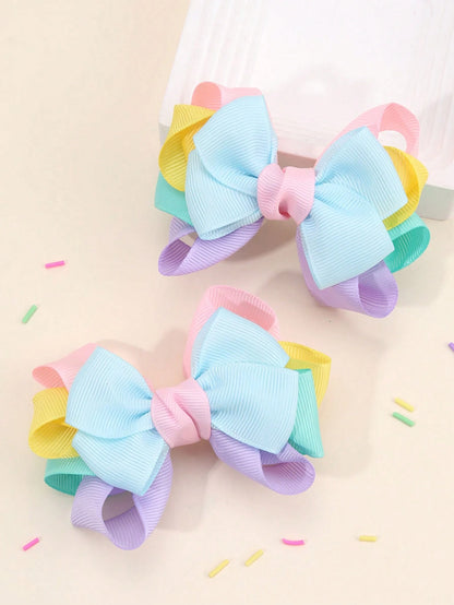 2pcs Candy Color Hair Clips, Suitable For Girls, Cute Bow Hair Clips, Pink Purple Satin Ribbon Alligator Clips, Colorful Bow Hairpins, Spring Summer Hair Accessories, Children Baby Hair Accessories