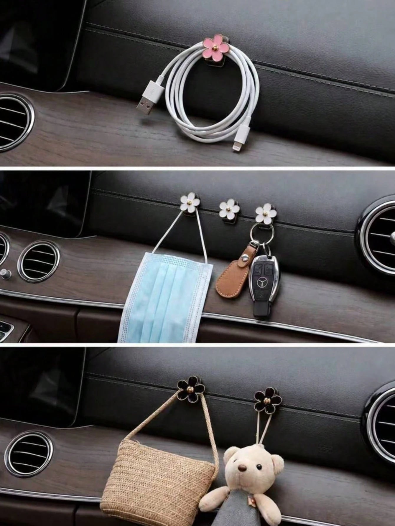 2Pcs Car Adhesive Mini Hooks, Flower Shaped Car Storage Hooks For Dashboard Storage And Home Use, Suitable For Hanging Bags, Keys, And Other Interior Decorative Accessories
