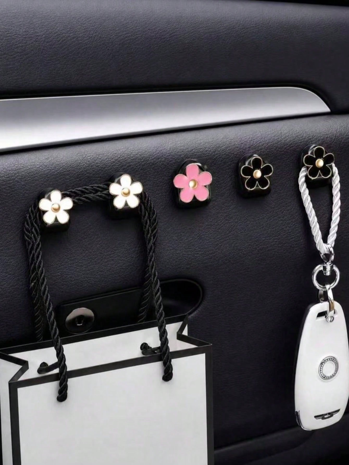 2Pcs Car Adhesive Mini Hooks, Flower Shaped Car Storage Hooks For Dashboard Storage And Home Use, Suitable For Hanging Bags, Keys, And Other Interior Decorative Accessories