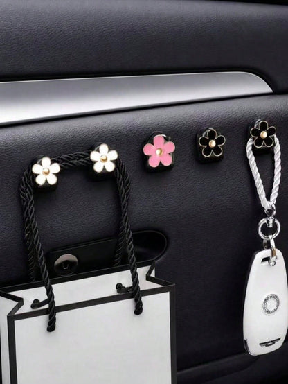 2Pcs Car Adhesive Mini Hooks, Flower Shaped Car Storage Hooks For Dashboard Storage And Home Use, Suitable For Hanging Bags, Keys, And Other Interior Decorative Accessories