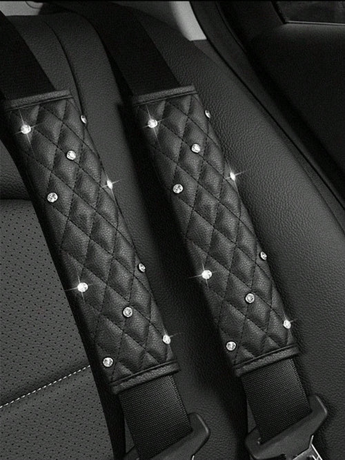2pcs Car Diamond Shoulder Protector Pads, Leather Car Anti-Pinch Protection Covers