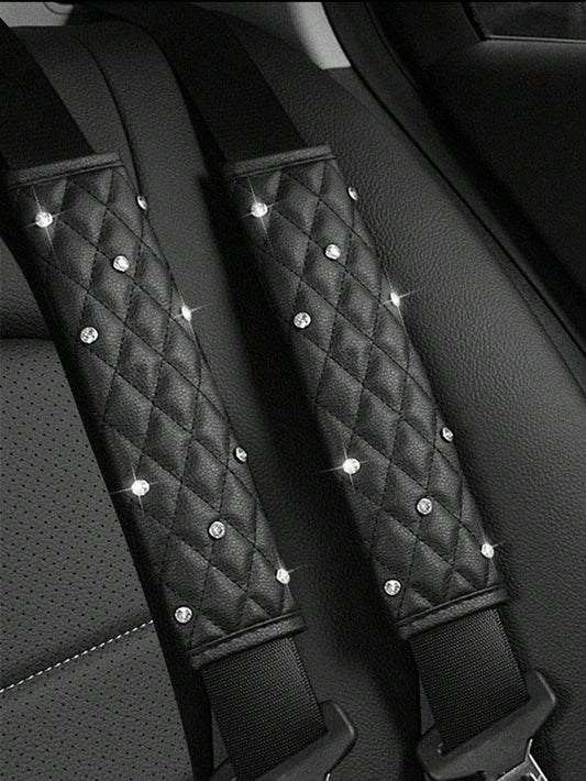 2pcs Car Diamond Shoulder Protector Pads, Leather Car Anti-Pinch Protection Covers