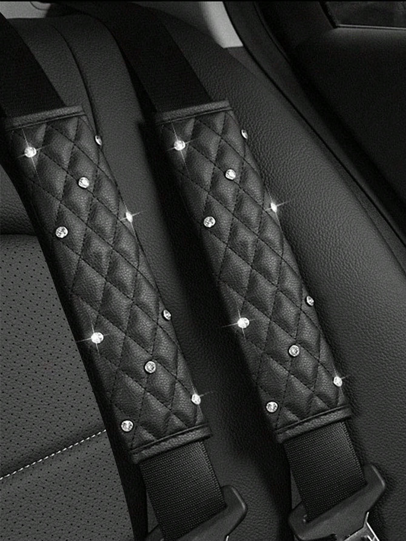 2pcs Car Diamond Shoulder Protector Pads, Leather Car Anti-Pinch Protection Covers