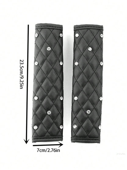 2pcs Car Diamond Shoulder Protector Pads, Leather Car Anti-Pinch Protection Covers