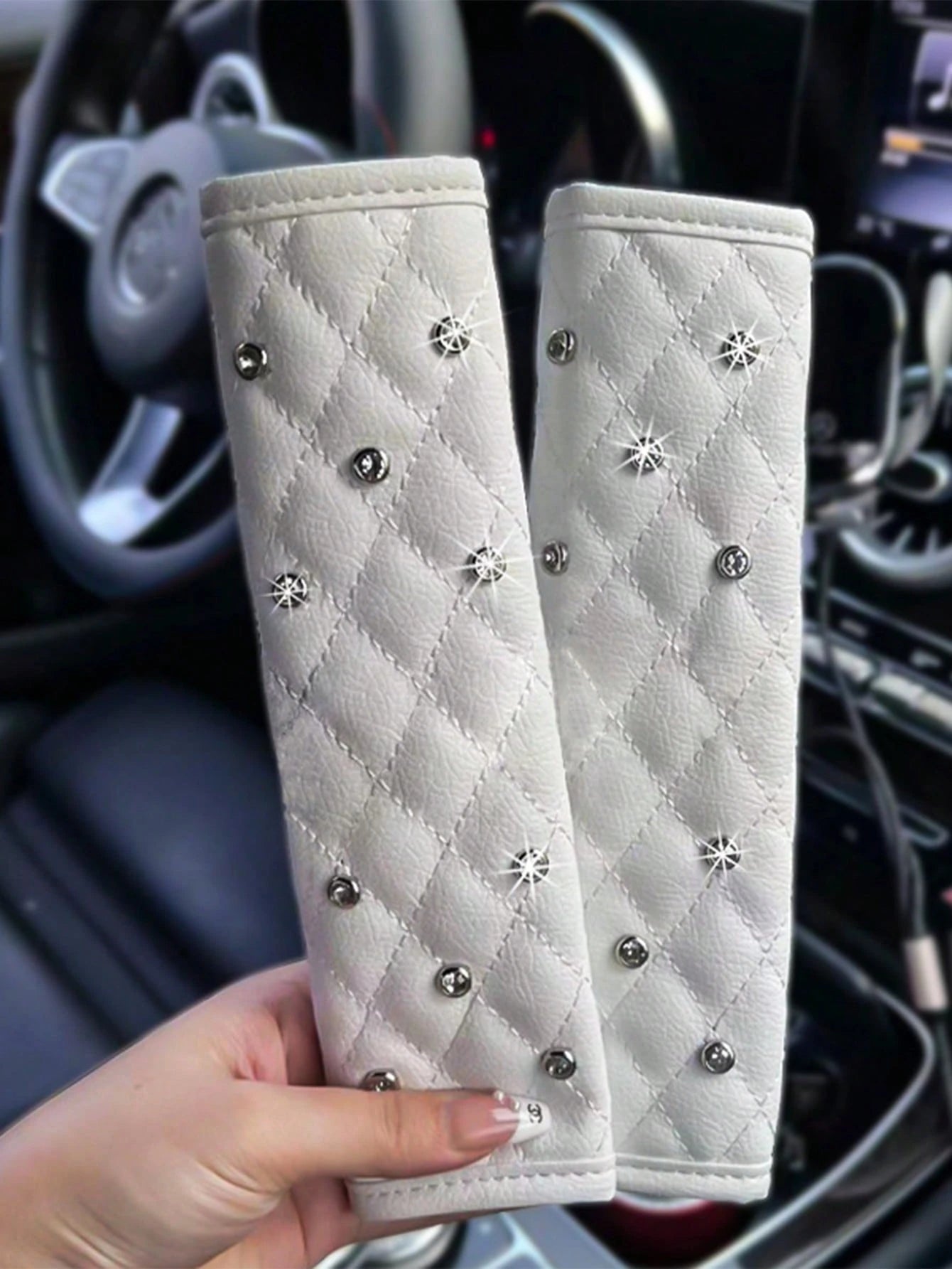 2pcs Car Diamond Shoulder Protector Pads, Leather Car Anti-Pinch Protection Covers