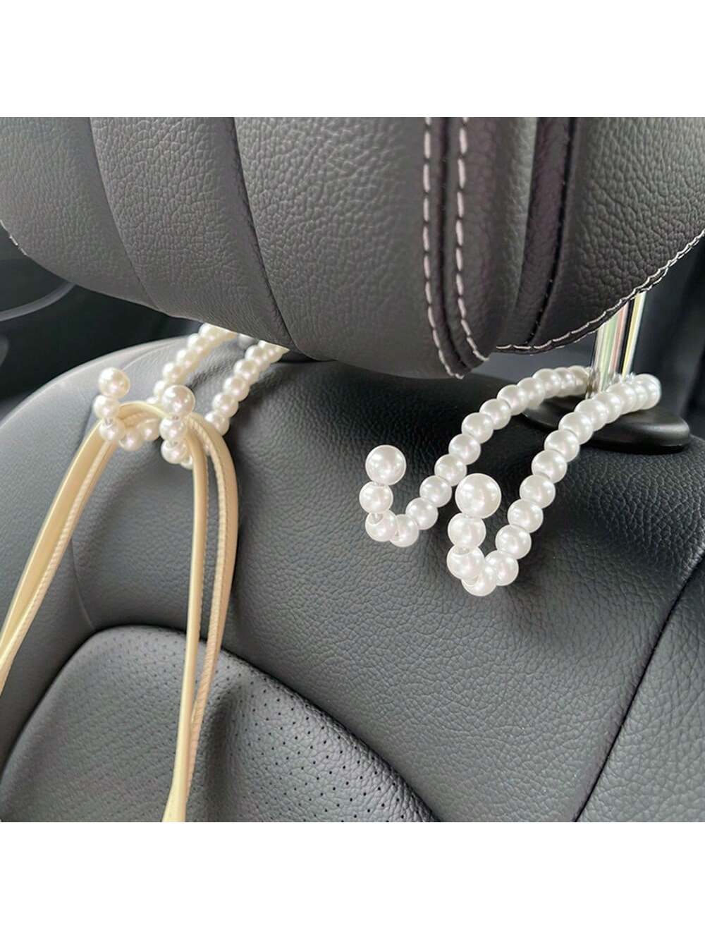 2pcs Car Headrest Hooks With Faux Pearl Beads, Multifunctional Car Backseat Hangers For Purse, Grocery Bags