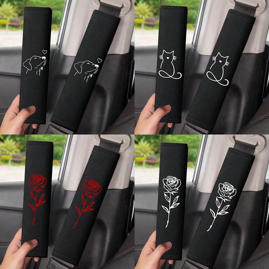 2pcs Car Seat Belt Covers, Embroidered Shoulder Pads, Soft & Breathable, Universal Car Safety Belt Shoulder Pads For Driver And Passenger, Auto Interior Accessories