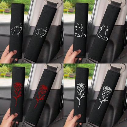 2pcs Car Seat Belt Covers, Embroidered Shoulder Pads, Soft & Breathable, Universal Car Safety Belt Shoulder Pads For Driver And Passenger, Auto Interior Accessories