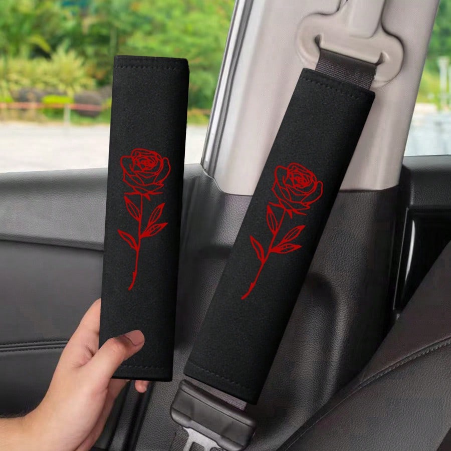 2pcs Car Seat Belt Covers, Embroidered Shoulder Pads, Soft & Breathable, Universal Car Safety Belt Shoulder Pads For Driver And Passenger, Auto Interior Accessories