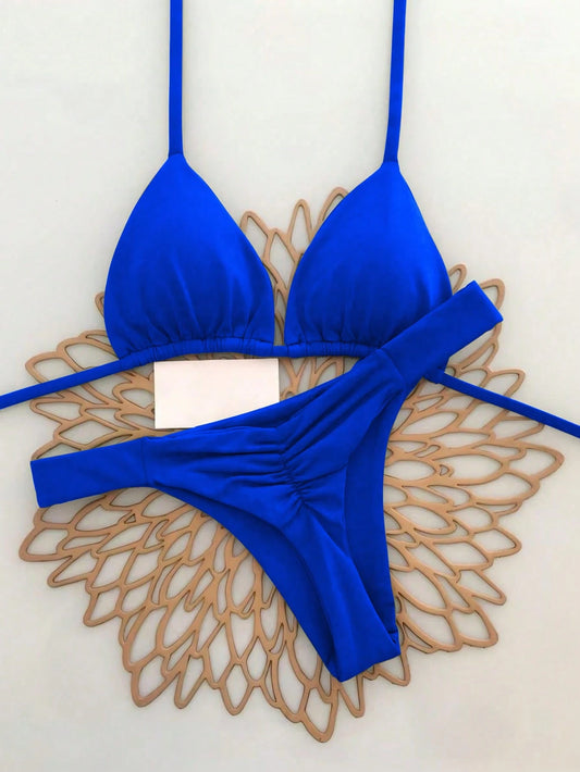 2pcs Casual Elegant Sexy Bohemian Floral Print Tie-Up Braided Bikini Swimwear, Suitable For Beach & Holiday, Spring/Summer Vacation