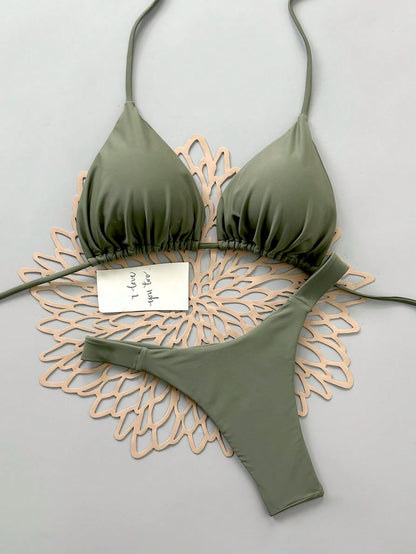 2pcs Casual Elegant Sexy Bohemian Floral Print Tie-Up Braided Bikini Swimwear, Suitable For Beach & Holiday, Spring/Summer Vacation