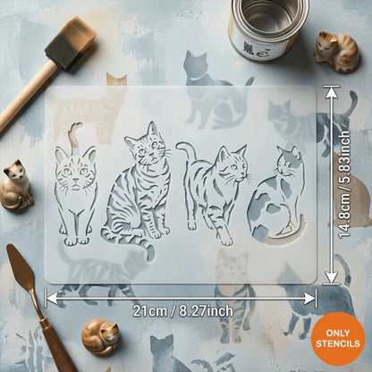 2pcs Cat Silhouette Stencil Templates- Reusable Cute Pet Animal Themed Painting Stencils, Suitable For Wall Art, Fabric, Canvas, Scrapbooking, Card Making, Spray Painting, Art Projects, Designed For