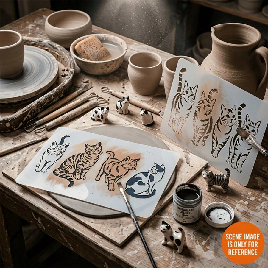 2pcs Cat Silhouette Stencil Templates- Reusable Cute Pet Animal Themed Painting Stencils, Suitable For Wall Art, Fabric, Canvas, Scrapbooking, Card Making, Spray Painting, Art Projects, Designed For