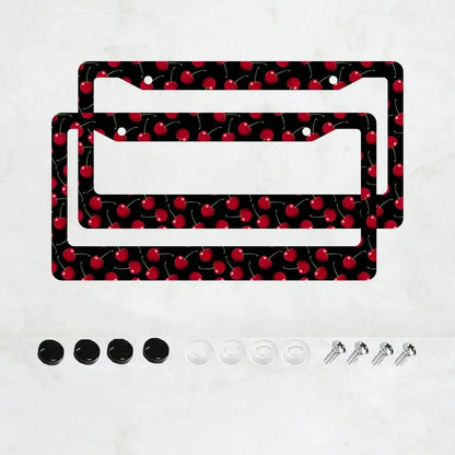 2pcs Cherry Fruit Pattern Aluminum License Plate Frame, Rust-Proof Universal Fit With Decorative Screws, 12. 2x6. 3 Inch For Standard 2-Hole U. S. License Plates