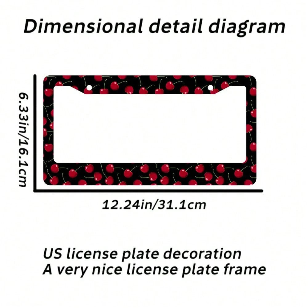 2pcs Cherry Fruit Pattern Aluminum License Plate Frame, Rust-Proof Universal Fit With Decorative Screws, 12. 2x6. 3 Inch For Standard 2-Hole U. S. License Plates