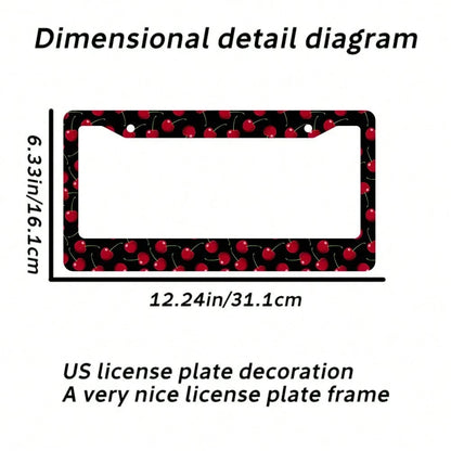 2pcs Cherry Fruit Pattern Aluminum License Plate Frame, Rust-Proof Universal Fit With Decorative Screws, 12. 2x6. 3 Inch For Standard 2-Hole U. S. License Plates