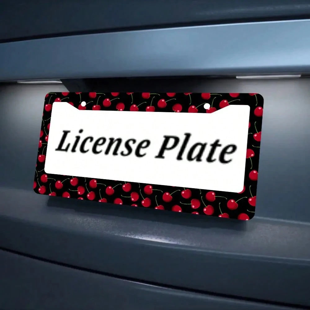 2pcs Cherry Fruit Pattern Aluminum License Plate Frame, Rust-Proof Universal Fit With Decorative Screws, 12. 2x6. 3 Inch For Standard 2-Hole U. S. License Plates