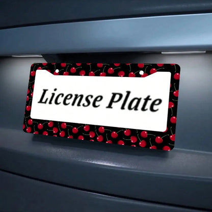 2pcs Cherry Fruit Pattern Aluminum License Plate Frame, Rust-Proof Universal Fit With Decorative Screws, 12. 2x6. 3 Inch For Standard 2-Hole U. S. License Plates