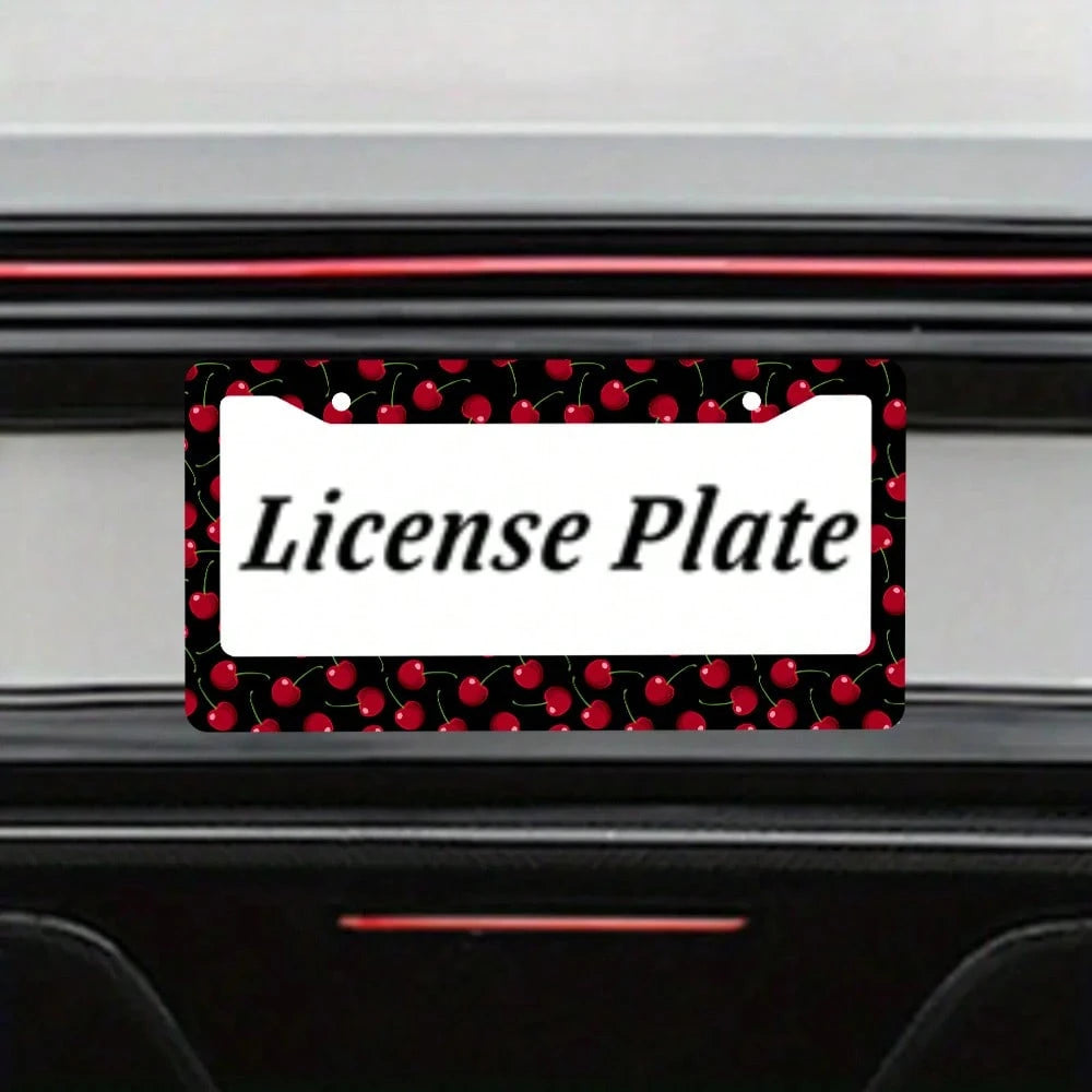 2pcs Cherry Fruit Pattern Aluminum License Plate Frame, Rust-Proof Universal Fit With Decorative Screws, 12. 2x6. 3 Inch For Standard 2-Hole U. S. License Plates