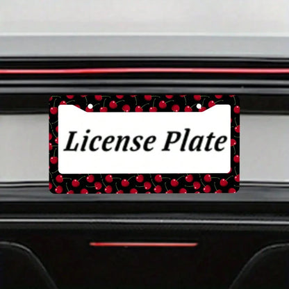 2pcs Cherry Fruit Pattern Aluminum License Plate Frame, Rust-Proof Universal Fit With Decorative Screws, 12. 2x6. 3 Inch For Standard 2-Hole U. S. License Plates