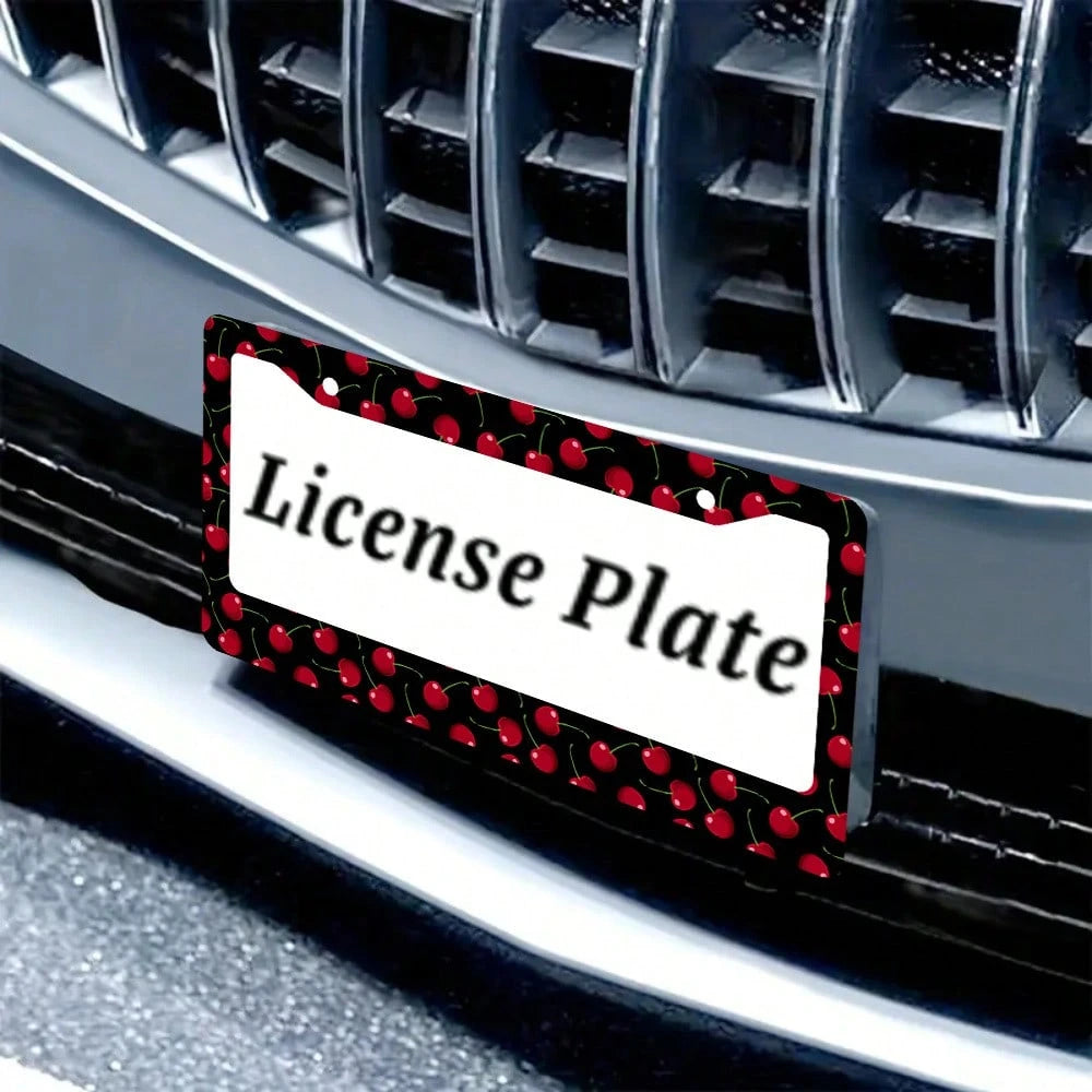 2pcs Cherry Fruit Pattern Aluminum License Plate Frame, Rust-Proof Universal Fit With Decorative Screws, 12. 2x6. 3 Inch For Standard 2-Hole U. S. License Plates