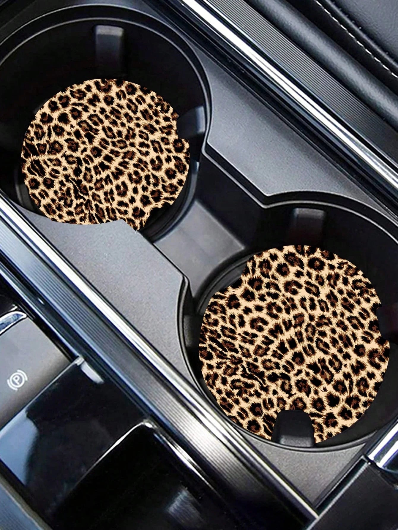2pcs Creative Storage Anti-Slip Mat Decorated By Yellow Leopard Pattern, Non-Slip Cup Mat For Car Interior Decoration And Protection