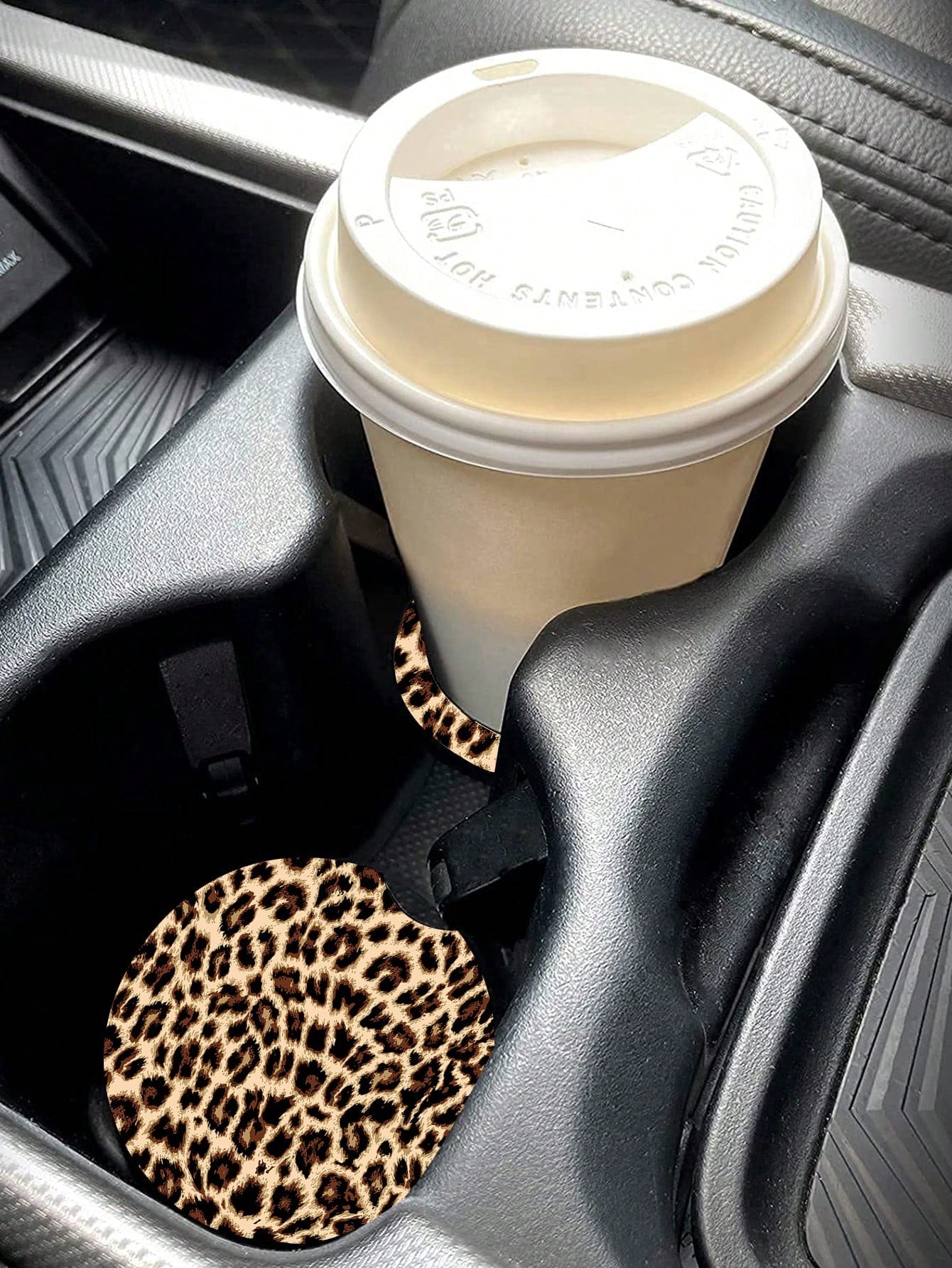 2pcs Creative Storage Anti-Slip Mat Decorated By Yellow Leopard Pattern, Non-Slip Cup Mat For Car Interior Decoration And Protection