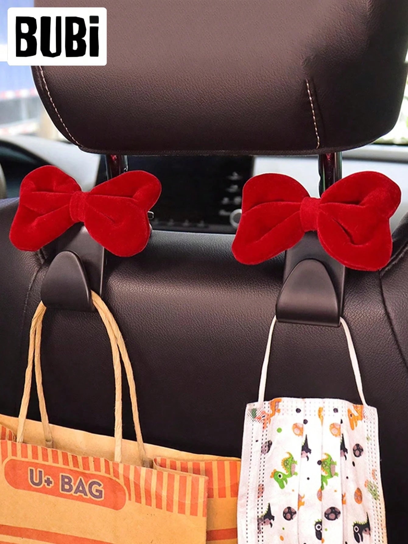 2pcs Cute Bowknot Car Seat Hooks, Pink & Red, Multifunctional Seat Back Storage Organizer Hooks, Suitable For Women, Car Accessories