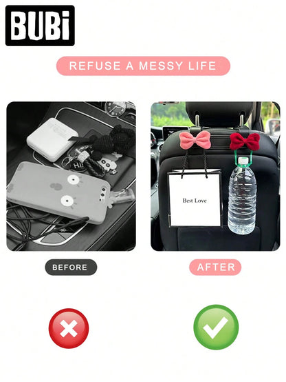 2pcs Cute Bowknot Car Seat Hooks, Pink & Red, Multifunctional Seat Back Storage Organizer Hooks, Suitable For Women, Car Accessories
