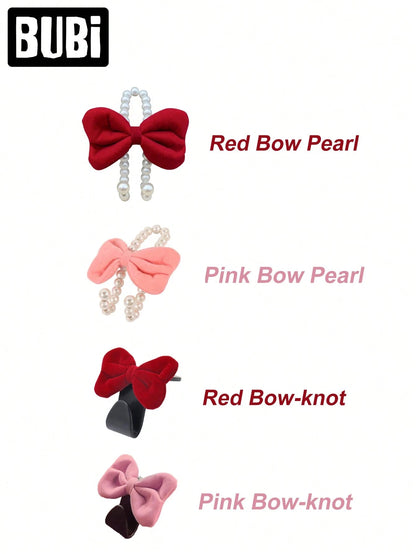 2pcs Cute Bowknot Car Seat Hooks, Pink & Red, Multifunctional Seat Back Storage Organizer Hooks, Suitable For Women, Car Accessories