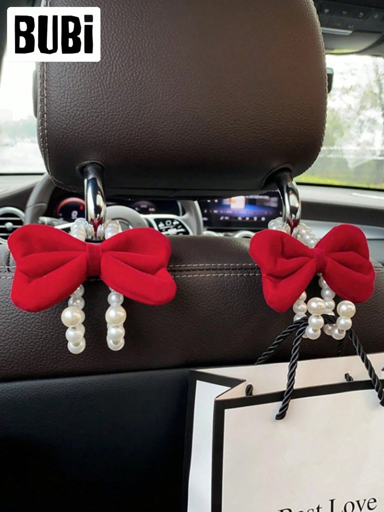 2pcs Cute Bowknot Car Seat Hooks, Pink & Red, Multifunctional Seat Back Storage Organizer Hooks, Suitable For Women, Car Accessories