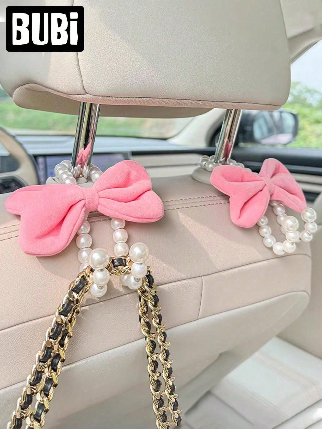 2pcs Cute Bowknot Car Seat Hooks, Pink & Red, Multifunctional Seat Back Storage Organizer Hooks, Suitable For Women, Car Accessories