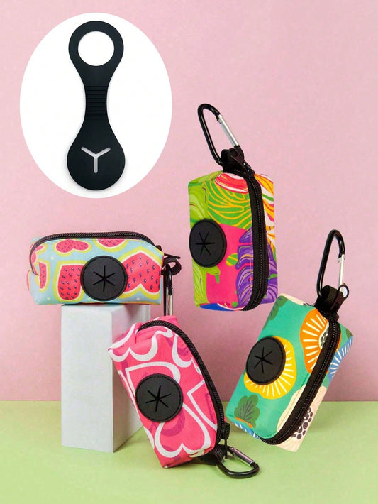 2pcs Cute Pet Dog Poop Bag With Silicone Black Handle, Poop Bag Set, Watermelon Heart Pattern, Collar Gato, Collar Perro, Multi-Color High Quality Garbage Bag Storage Bag, (Not Including Belt And Garb