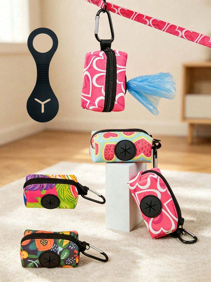 2pcs Cute Pet Dog Poop Bag With Silicone Black Handle, Poop Bag Set, Watermelon Heart Pattern, Collar Gato, Collar Perro, Multi-Color High Quality Garbage Bag Storage Bag, (Not Including Belt And Garb