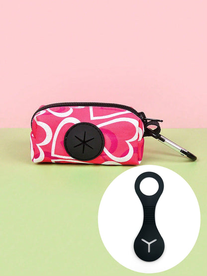 2pcs Cute Pet Dog Poop Bag With Silicone Black Handle, Poop Bag Set, Watermelon Heart Pattern, Collar Gato, Collar Perro, Multi-Color High Quality Garbage Bag Storage Bag, (Not Including Belt And Garb