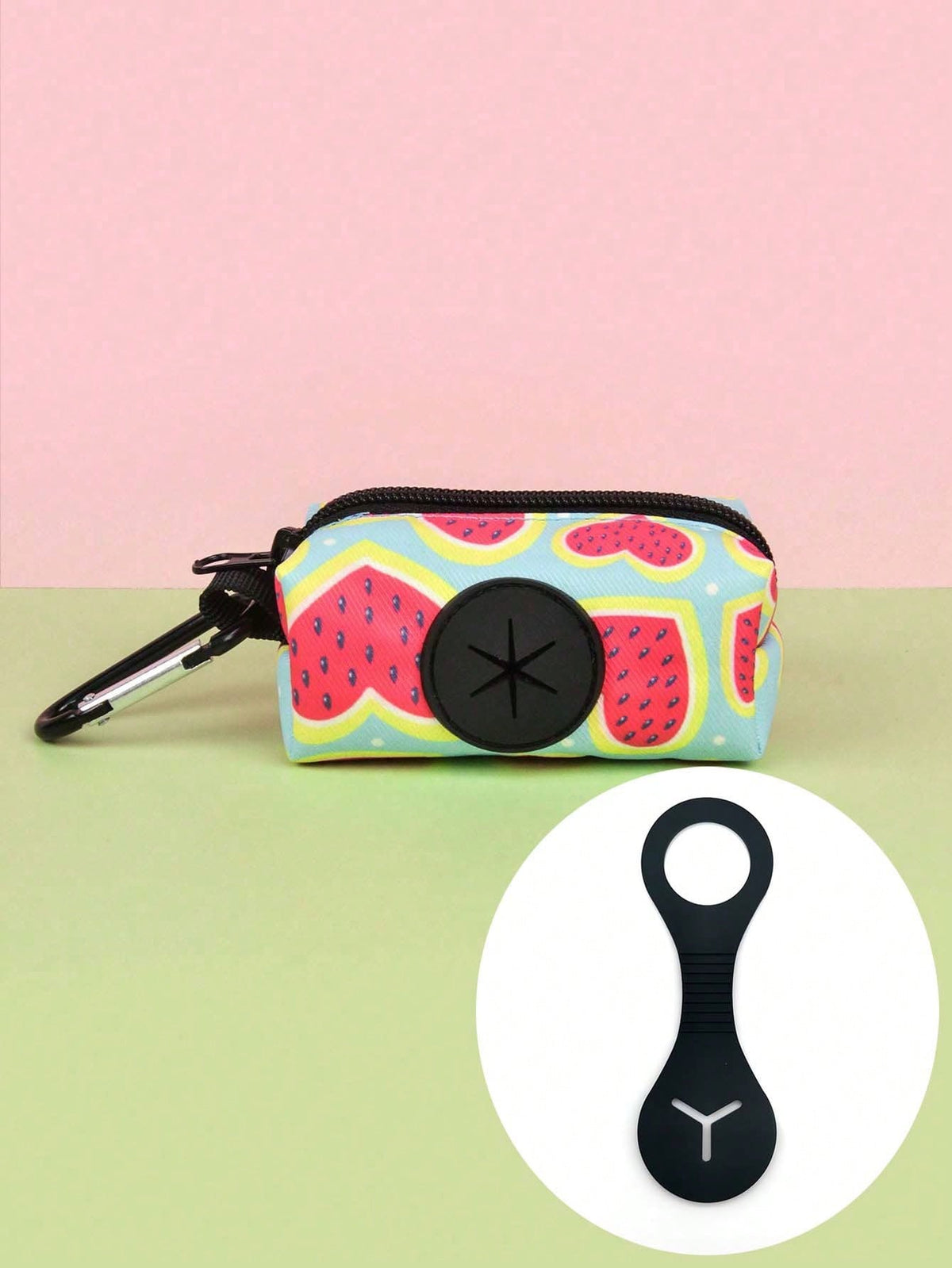 2pcs Cute Pet Dog Poop Bag With Silicone Black Handle, Poop Bag Set, Watermelon Heart Pattern, Collar Gato, Collar Perro, Multi-Color High Quality Garbage Bag Storage Bag, (Not Including Belt And Garb