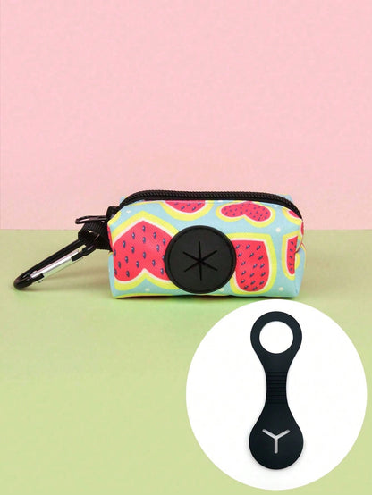 2pcs Cute Pet Dog Poop Bag With Silicone Black Handle, Poop Bag Set, Watermelon Heart Pattern, Collar Gato, Collar Perro, Multi-Color High Quality Garbage Bag Storage Bag, (Not Including Belt And Garb