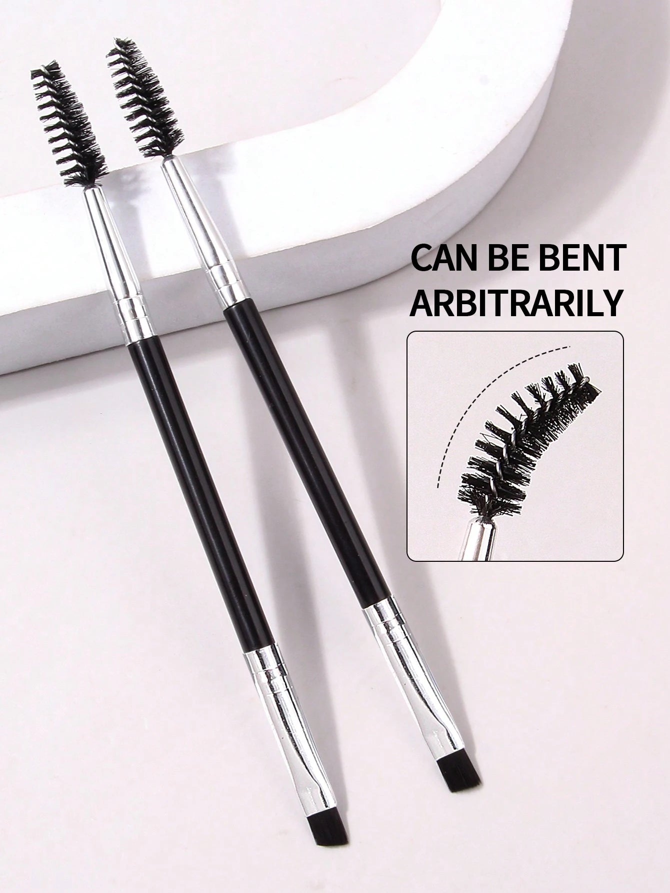 2pcs Double-Ended Spiral Eyebrow Brush, Lash Comb Brush, Angled Brow Brush, Flat Eyeliner Brush, Detailed Makeup Brush, Multi-Use Cosmetic Tools For Beginners, Portable, Eyebrow Brush, Eyeshadow Brush