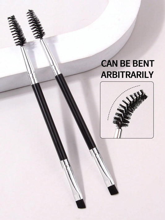 2pcs Double-Ended Spiral Eyebrow Brush, Lash Comb Brush, Angled Brow Brush, Flat Eyeliner Brush, Detailed Makeup Brush, Multi-Use Cosmetic Tools For Beginners, Portable, Eyebrow Brush, Eyeshadow Brush